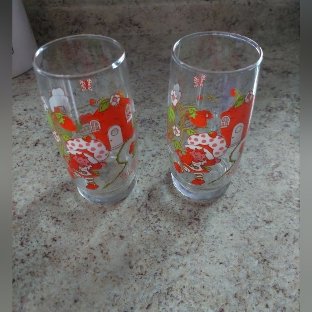 Vintage 80s 90s Strawberry Shortcake Juice Glasses Set Of 2 Euc Retro